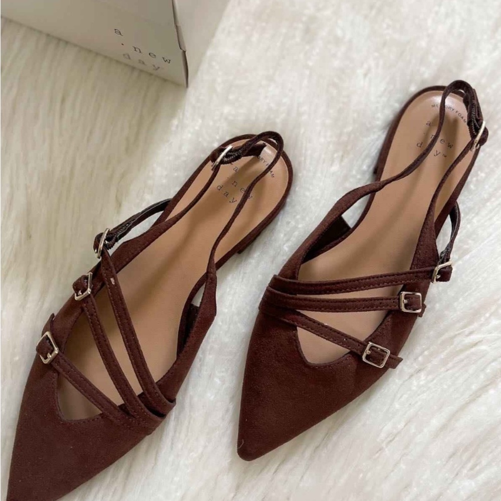 a new day Dark Brown Strappy Flats